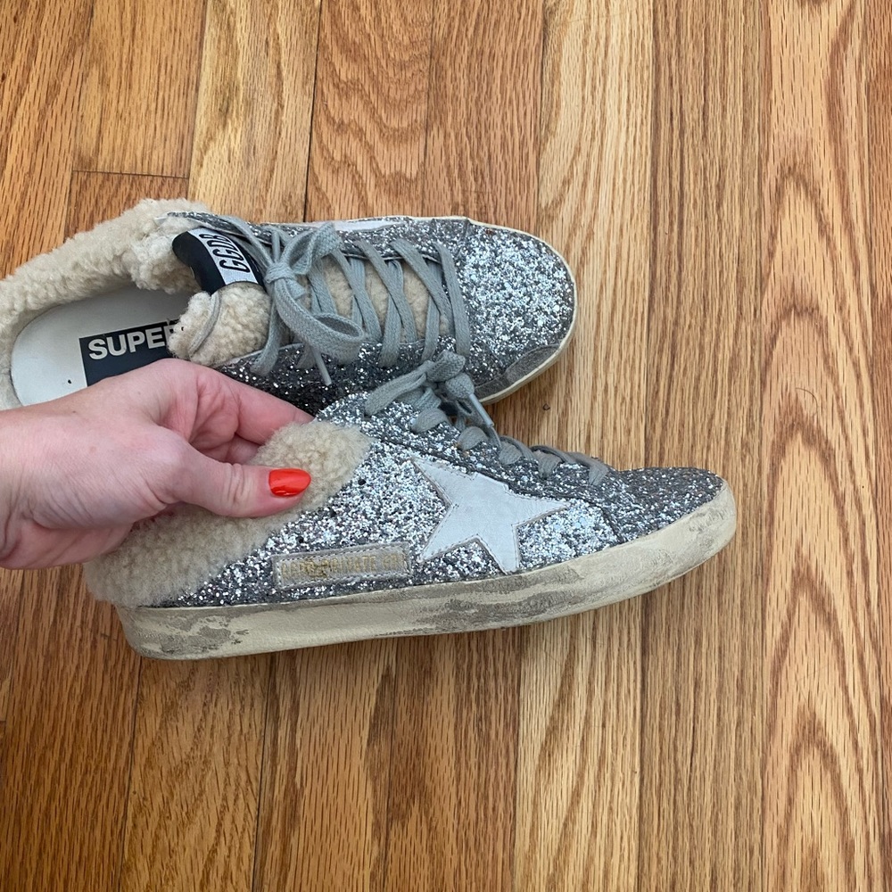 Golden Goose Superstar Sabot Shearling Slides, size 38